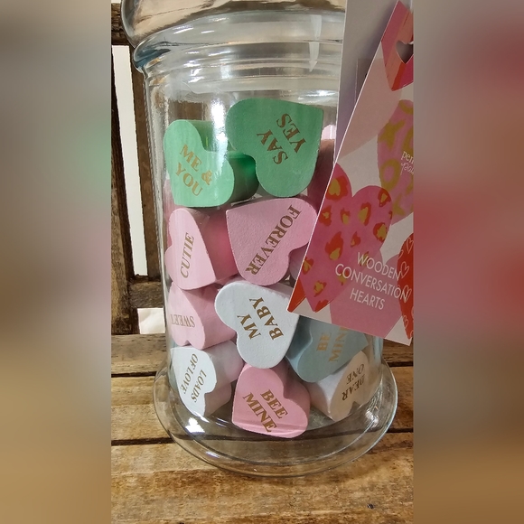 Pen & Paint Jar Of Wooden Conversation Hearts ~Pastel - Picture 2 of 6